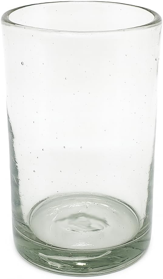 Clear 14 oz Drinking Glasses (set of 6), Hand Blown Mexican Glassware, Recycled Glass Drinking