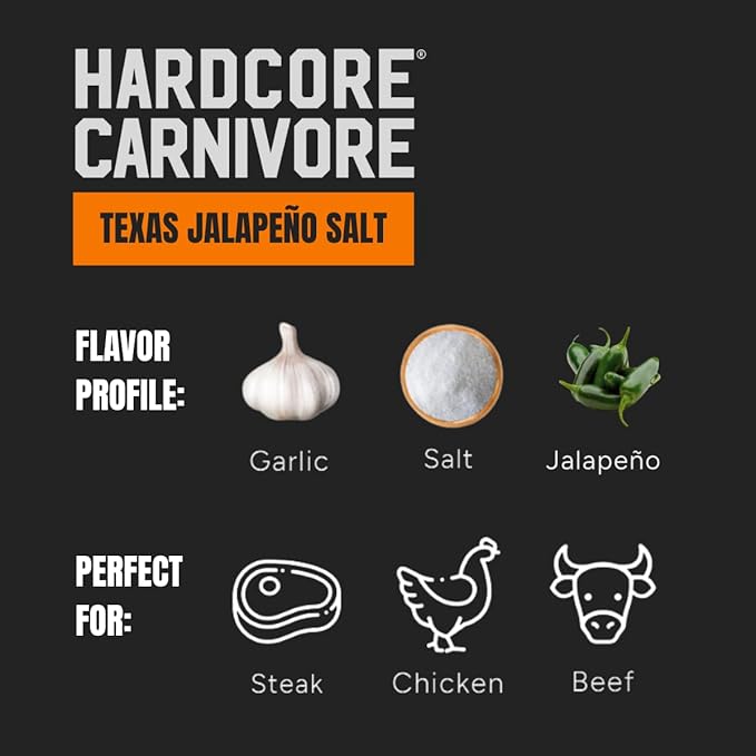 Hardcore Carnivore Texas Jalapeño Salt: Spicy All -Purpose Seasoning Blend (11 oz Shaker)
