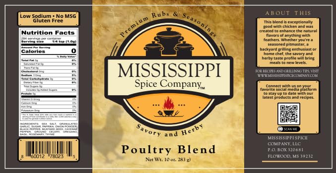 Mississippi Spice Company Premium Rubs & Seasonings, Poultry Blend, 10 oz