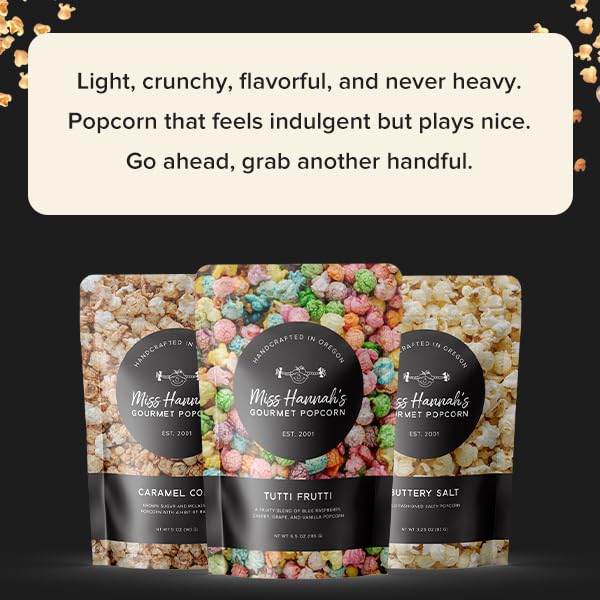 Miss Hannah's Gourmet Kettle Corn - Classic Sweet & Salty Crunchy Popcorn | Vegan, Gluten-Free