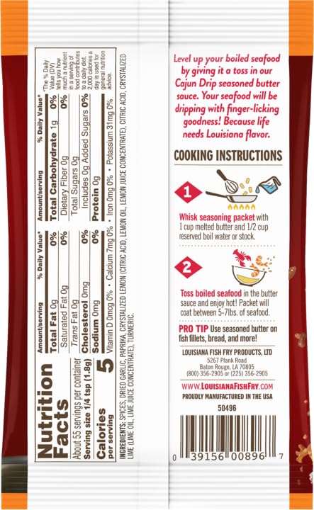 Louisiana Fish Fry Cajun Drip 2oz Bag - Seafood Seasoned Butter Sauce - Elevate your boiled seafood
