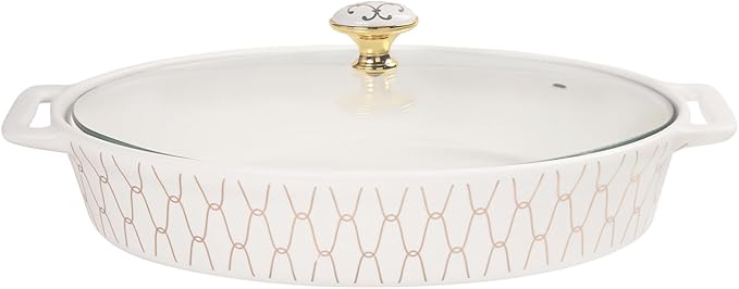10" x 7" Ceramic Oval Casserole Dish with Glass Lid, 30 Ounce Serving Soup Tureen,Chafing Dish for