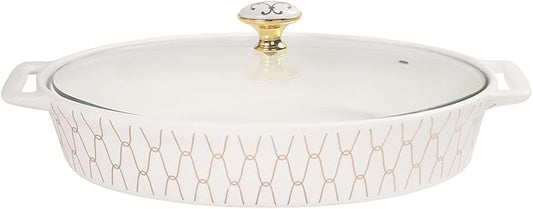 10" x 7" Ceramic Oval Casserole Dish with Glass Lid, 30 Ounce Serving Soup Tureen,Chafing Dish for