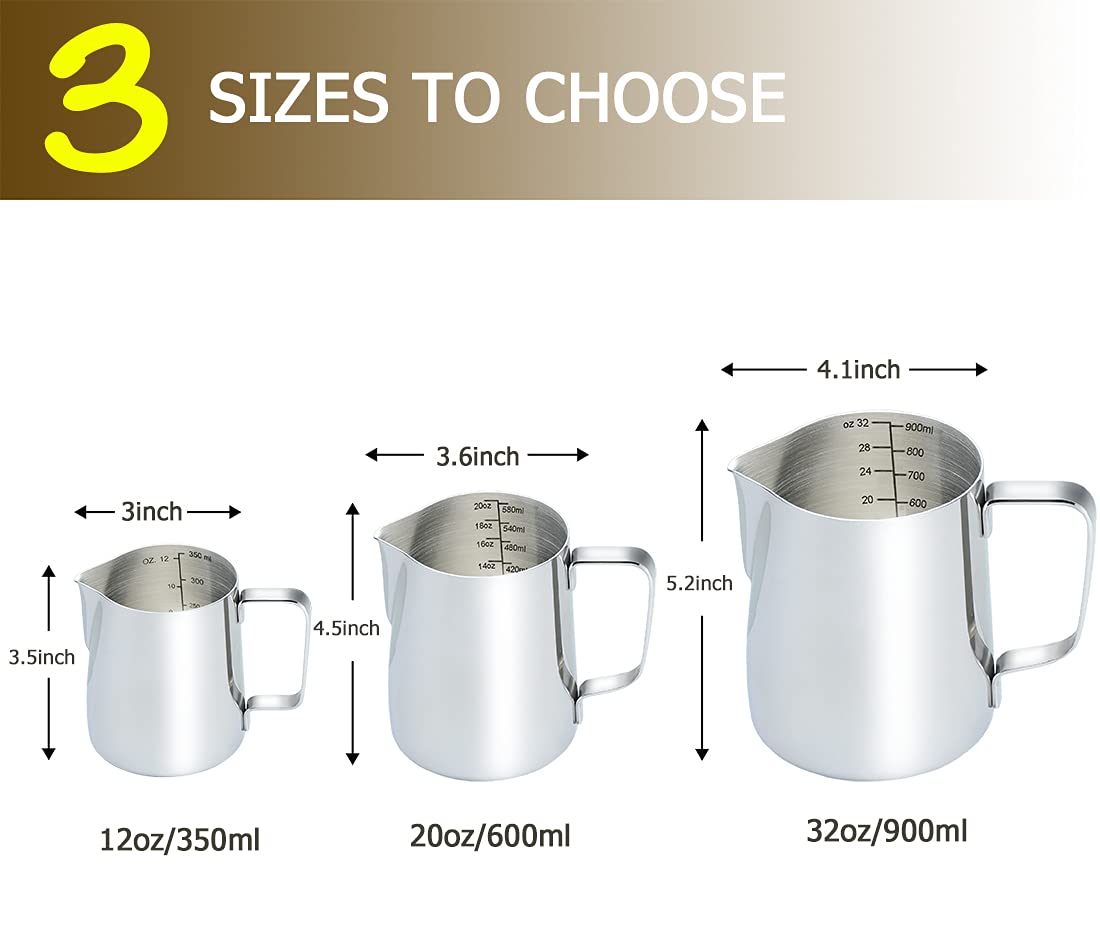 CAMKYDE Stainless Steel Milk Frothing Pitcher 12 oz, Espresso Steaming Pitcher with Decorating Pen