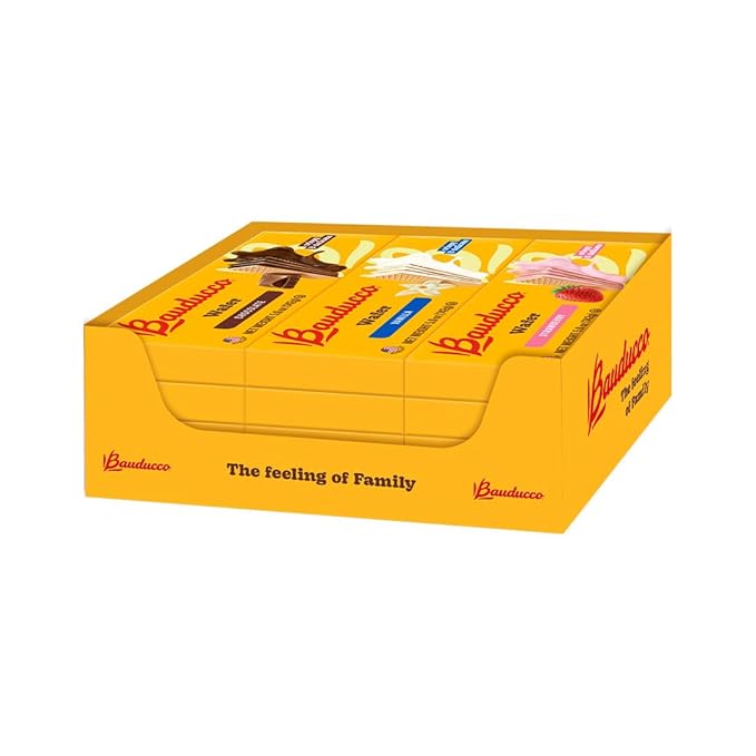 Bauducco Wafer Cookies, Assorted, Chocolate, Vanilla, and Strawberry, 60 oz (Pack of 12) - Crispy &