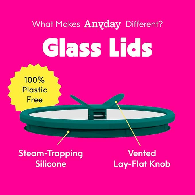 Anyday 2-Pack (2-Cup) Glass Food Storage Set with Glass Lids | Plastic-Free Meal Prep Set |