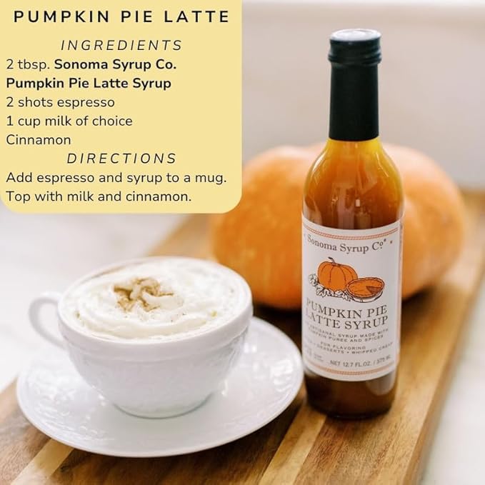 Sonoma Syrup Co. Pumpkin Pie Latte Syrup 12.7 Fl Oz | for Coffee, Latte and Baking | Hand Crafted