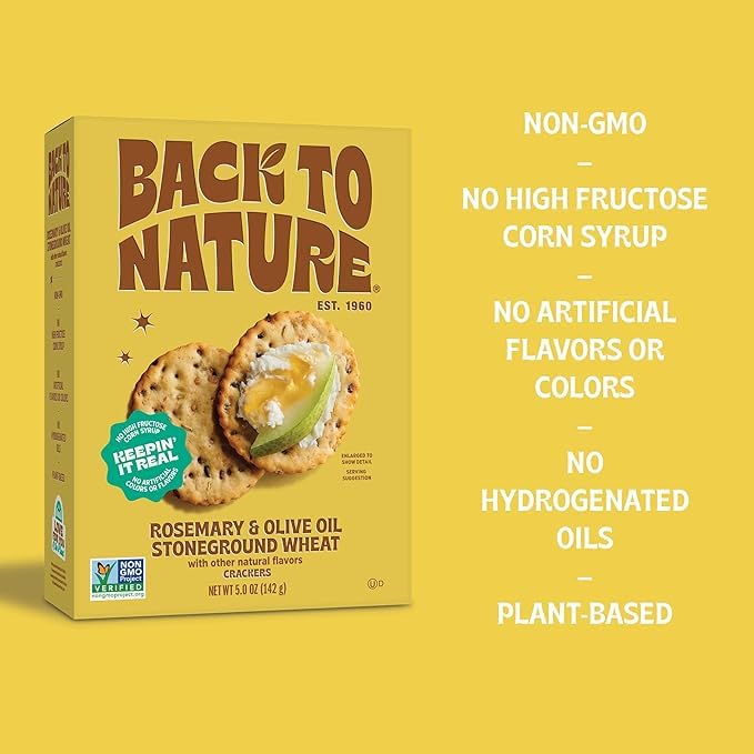 Back to Nature - Stoneground Wheat Crackers - Rosemary & Olive Oil - Real Ingredients like Whole
