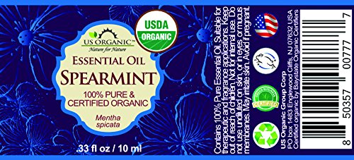 US Organic 100% Pure Spearmint Essential Oil - USDA Certified Organic, Steam Distilled - W/Euro