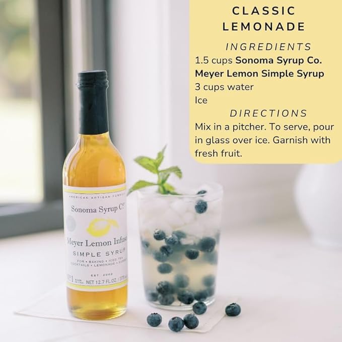Sonoma Syrup Co. Meyer Lemon Infused Simple Syrup 12.7 fl oz | for Coffee, Cocktails, and Cooking |