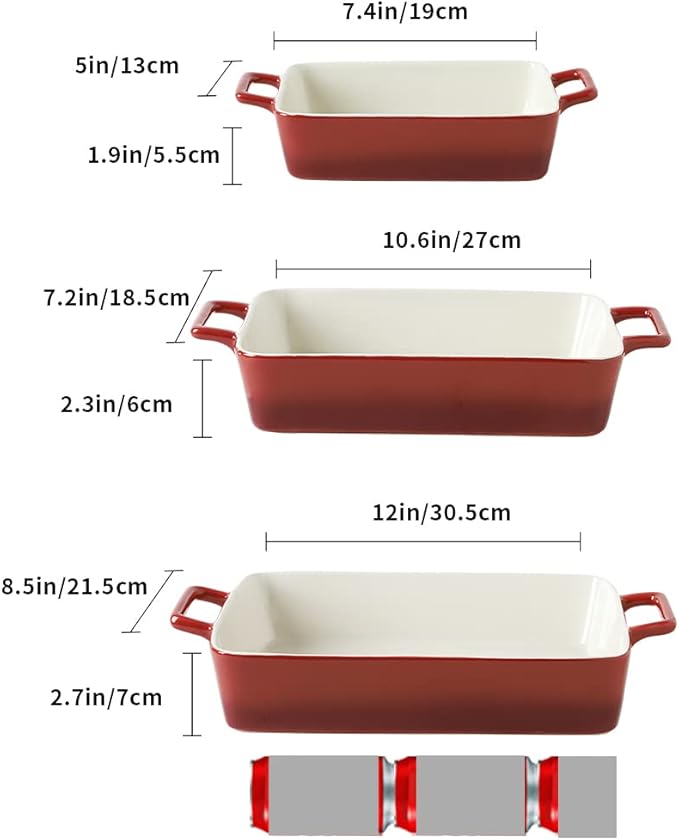 KOOV Bakeware Set, Ceramic Baking Dish, Rectangular Baking Pans Set, Casserole Dish for Cooking