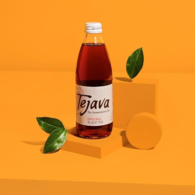 Tejava Original Unsweetened Black Iced Tea, 4 Pack, 12oz Glass Bottles, Non-GMO, Kosher, No Sugar