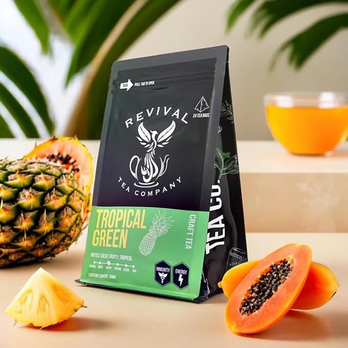Revival Tea Company Tropical Green Tea - Green Tea Blend with Pineapple and Papaya Flavor - Loose