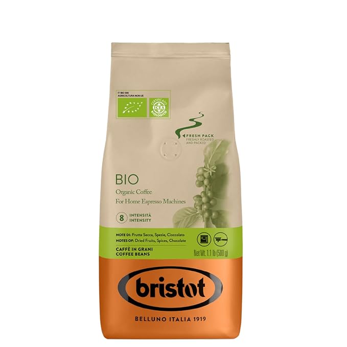 Bristot Bio Organic Italian Espresso Beans | Italian Whole Beans | Medium Roast | 1.1lb/500g