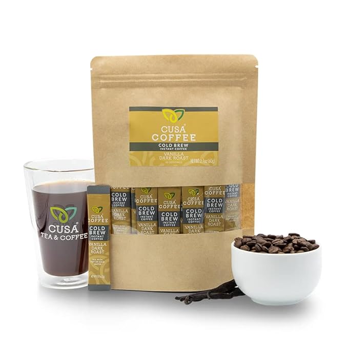 Cusa Tea & Coffee | Premium Instant Vanilla Dark Roast | Rainforest Alliance Certified Arabica