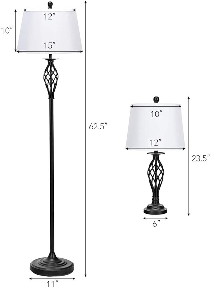 Tangkula Lamp Set 3-Piece Modern Home Living Room Bedroom Antique Bronze Finish Lamps, Floor Lamp