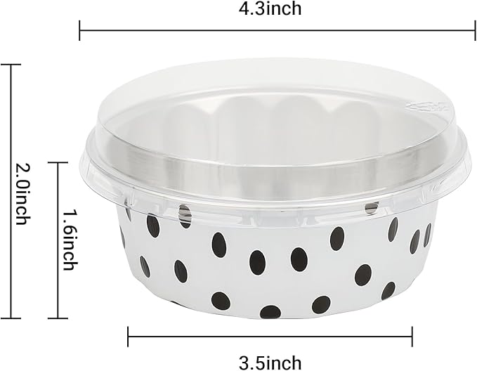 Beasea Disposable Ramekins with Lids, 8oz 50 Pack Black Dot in White Aluminum Foil Cups Disposable