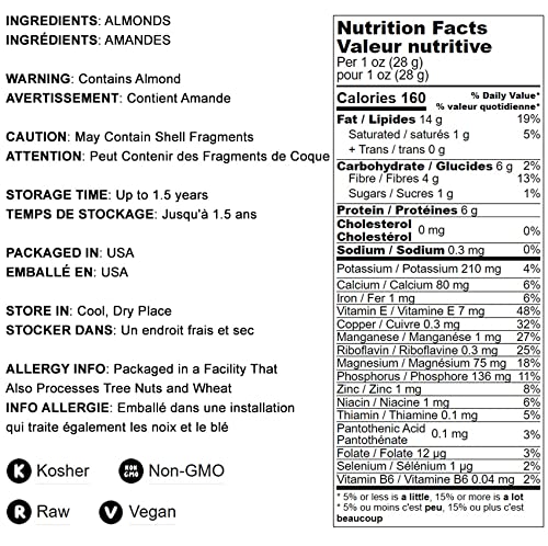 Food to Live California Almonds, 3 Pounds – Supreme, Whole, Raw, Unsalted, Unroasted Nuts, Natural.