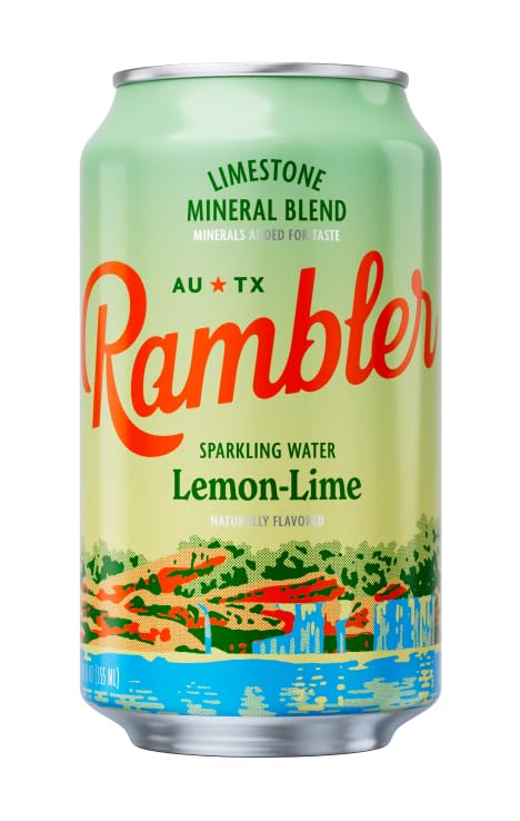 AUTX RAMBLER Sparkling Water, Texas Limestone Mineral Blend, Lemon-Lime Flavor, 12-Ounce Cans