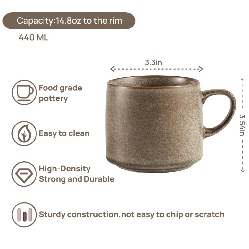 12oz Japanese Style Minimalistic Asian Rustic Reactive Glaze Ceramic Pottery Coffee Mug, Lead-Free