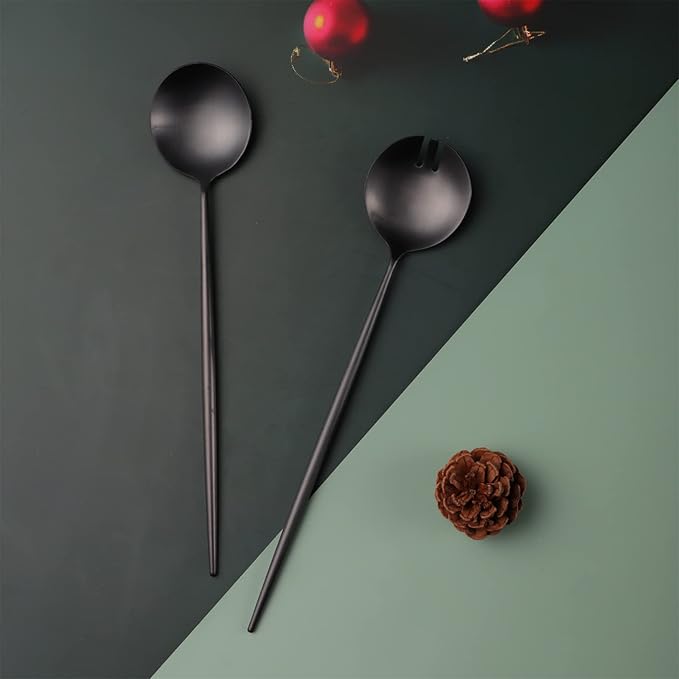 Salad Servers,Spoon and Fork Set 11.41 inch,18/10 Stainless Steel Salad Serving Titanium Plating