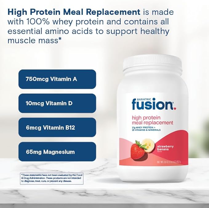 Bariatric Fusion Strawberry Banana Meal Replacement 27g Protein Powder, 21 Serving Tub for