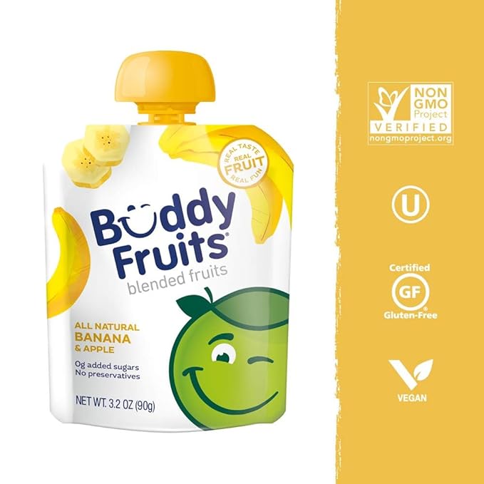 Buddy Fruits Snacks To Go Banana Unsweetened Applesauce 3.2oz Pouch (18pk)