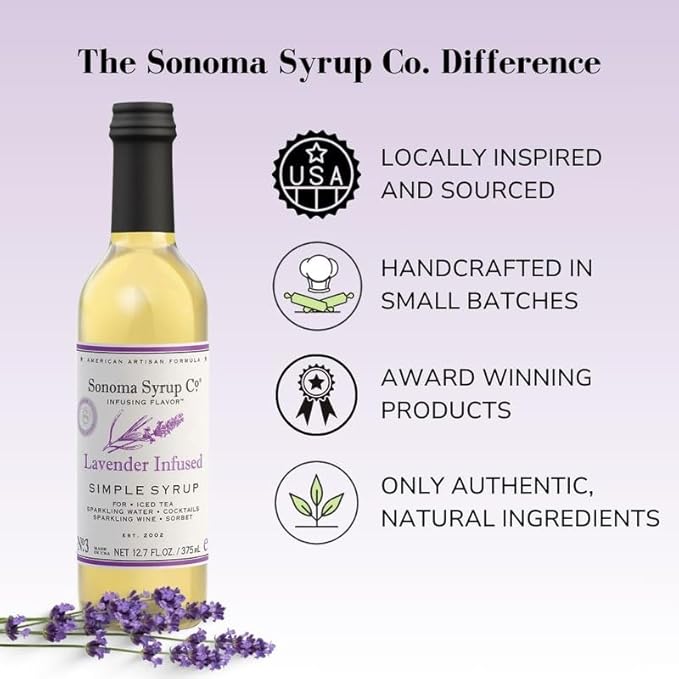 Sonoma Syrup Co. Lavender Infused Simple Syrup 12.7 fl oz | for Coffee, Cocktails, and Cooking |
