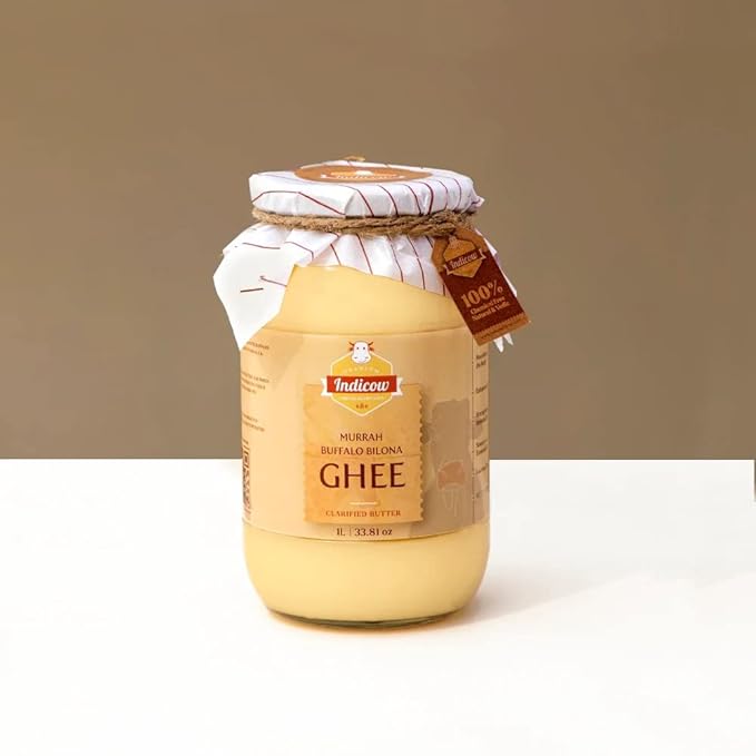 Indicow Murrah Buffalo Desi Ghee | Grass Fed Buffalo| Pure Authentic Vedic (1000ML(33.8oz), Buffalo
