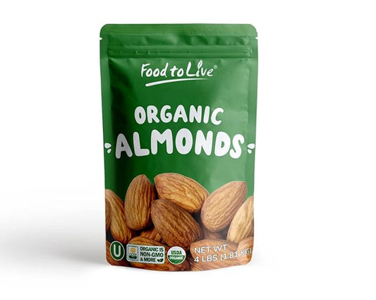 Food to Live - Organic Imported Raw Almonds, 4 Pounds Non-GMO, Whole, Raw, No Shell, Unpasteurized
