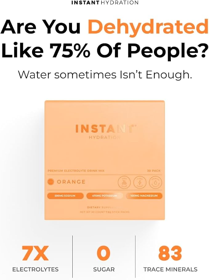 Instant Hydration Electrolytes Powder Packets - Citrus Orange Drink Mix - Zero Sugar - Keto, Vegan