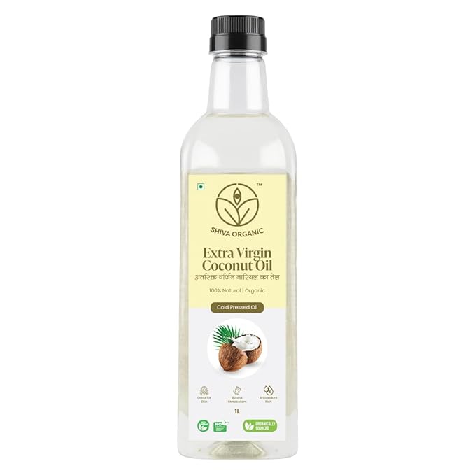 Shiva Organic Extra Virgin Coconut Oil - 100% Natural, USDA Certified Organic - 1L (33.8 fl oz))