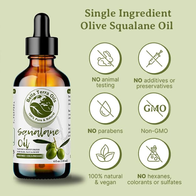 Bella Terra Oils - Organic Squalane Oil 2 oz - Rich Legacy, Infused with Hydrogenated Squalene