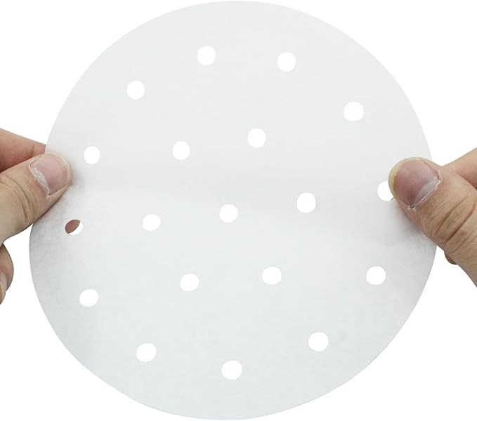 100 Pack 6 Inch Bamboo Steamer Liner - Round Air Fryer Parchment Paper with Holes - White Non Stick