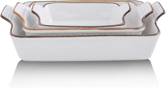 KOOV Bakeware Set, Ceramic Baking Dish Set, Rectangular Casserole Dish Set, Lasagna Pans for