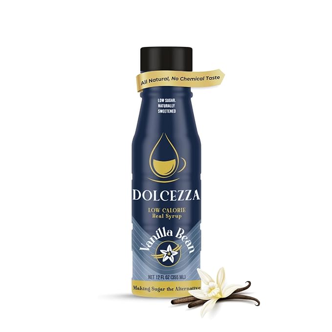 Dolcezza Vanilla Allulose Syrup, All Natural Low Sugar Sweetener for Coffee, Mixed Drinks and