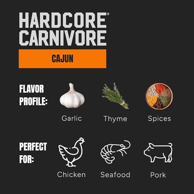Hardcore Carnivore Cajun Seasoning (10.5 oz Shaker) Texas-Made, Authentic Blend for Gumbo, Red