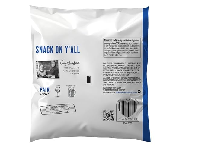 Mama Geraldine's - Aged Cheddar Cheese Straws - 1 Ounce Bag, 24 Pack - Crisps, Chips, Gourmet Baked