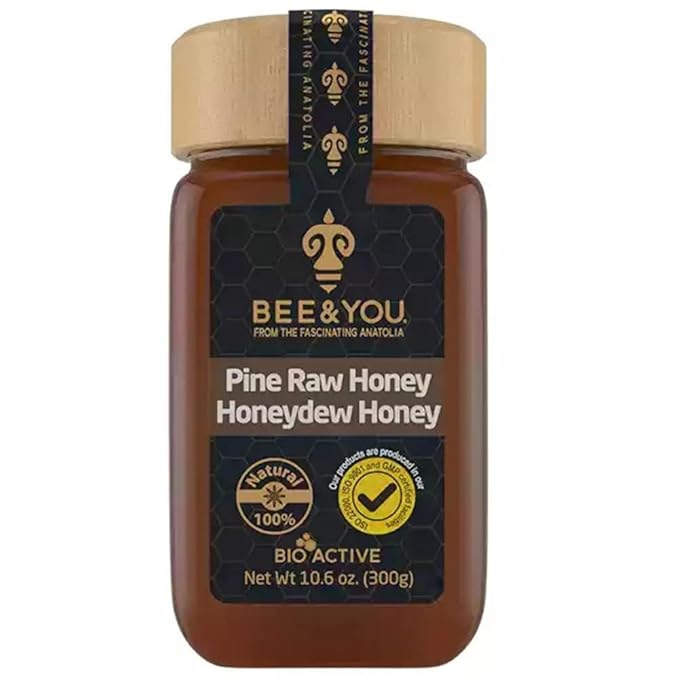 BEE and YOU Pine Raw Honey, Honeydew Honey, Wild-crafted, 100% Natural, Unprocessed, Enzymes