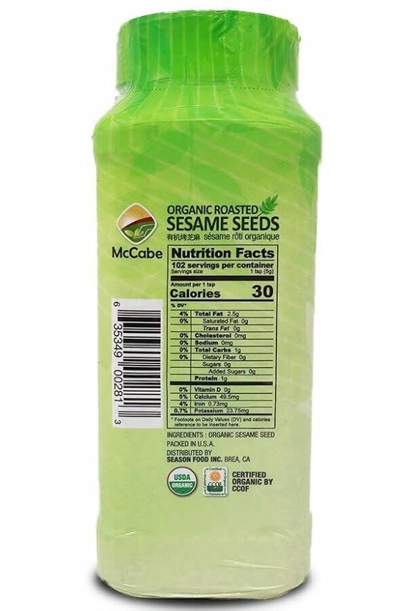 McCabe Organic Roasted Sesame, 8oz (3 Packs), USDA Organic Certified, CCOF Certified Organic