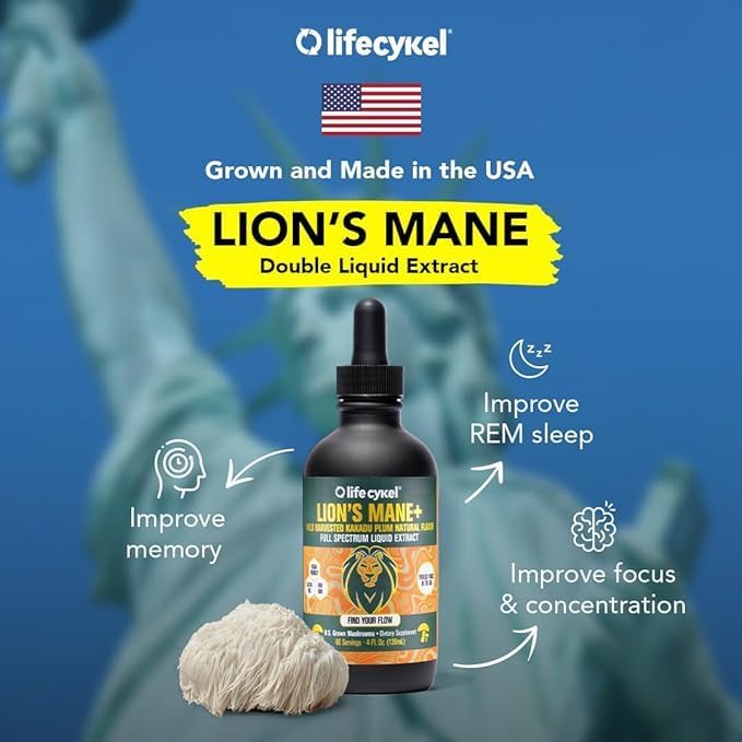 Lifecykel - Lion's Mane Mushroom Extract with Kakadu Plum - Brain Booster Nootropic for Memory