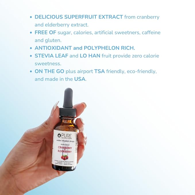 Pure Inventions - Cranberry & Elderberry Water Infusion Drops - Antioxidants & Electrolytes
