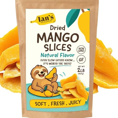 IAN's Premium Dried Mango Slices (2lbs) - Dry Mango Chunks - Healthy Dried Fruit Snacks for Adults