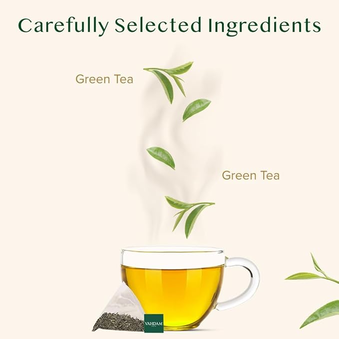 VAHDAM, Decaf Himalayan Green Tea Bags (100 Pyramid Tea Bags) Caffeine Free, Gluten Free | High