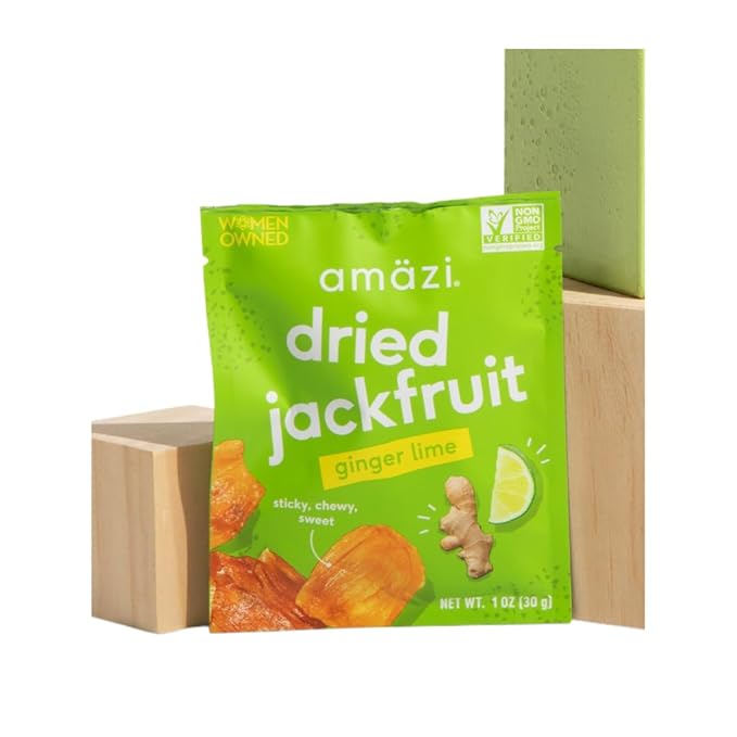 Am채zi Foods | Ginger Lime Dried Jackfruit (12 Pack) | All Natural Mini Travel Snacks | Gluten Free
