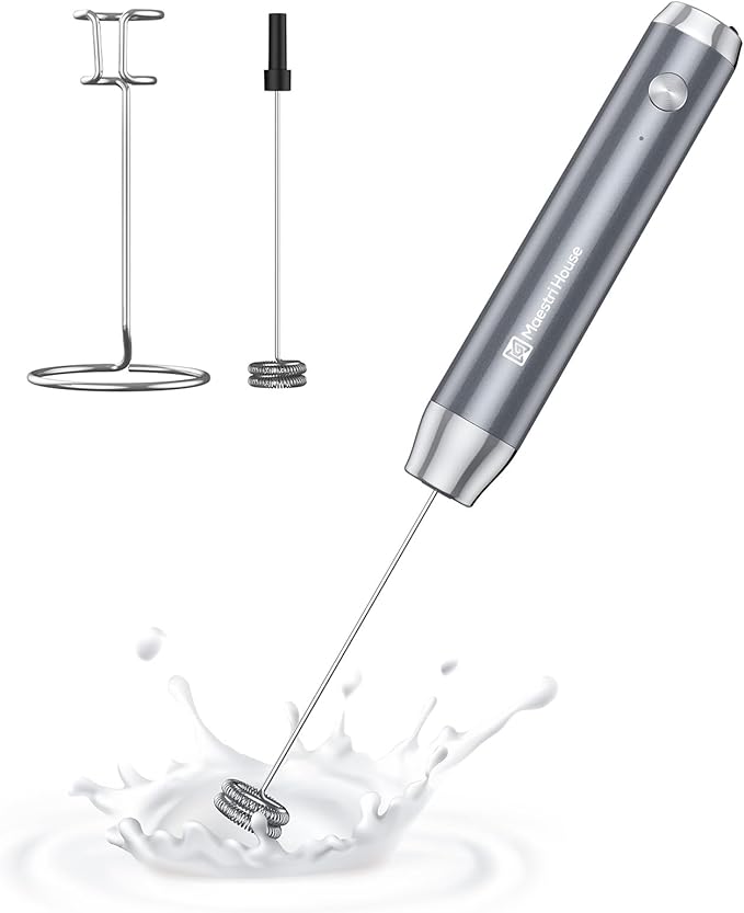 Maestri House Rechargeable Milk Frother with Stand, LunaFro Handheld Electric Foam Maker Waterproof