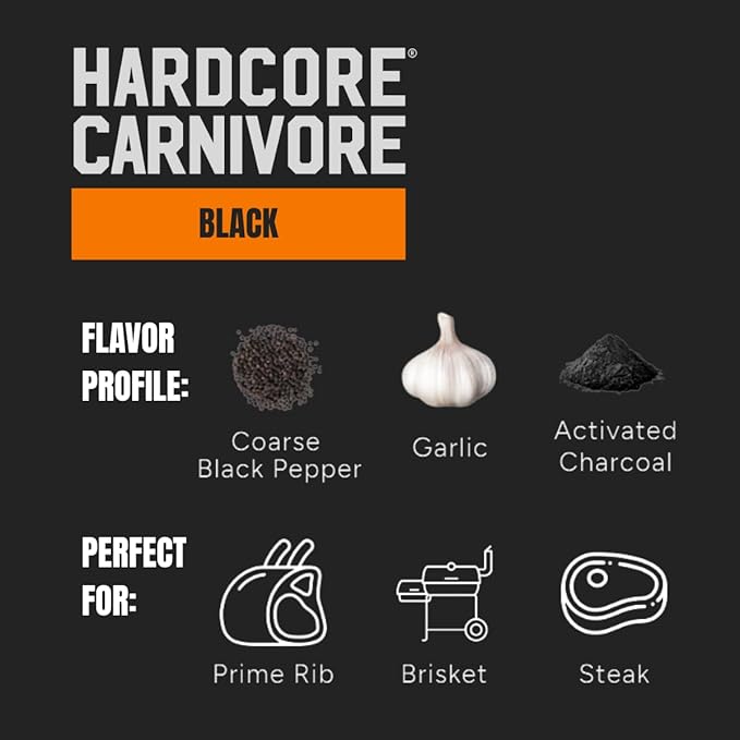 Hardcore Carnivore Black: Activated Charcoal Meat Seasoning Rub (13 oz Shaker) Texas-Made, Blend