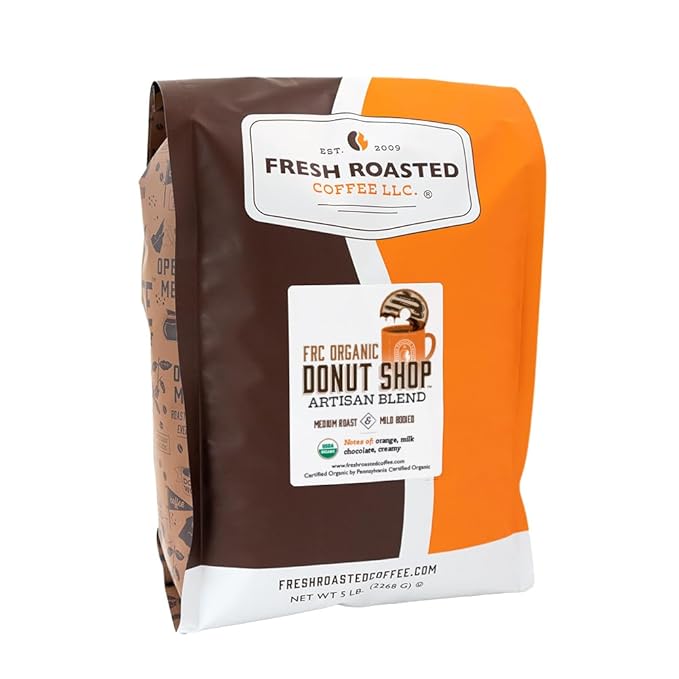 Fresh Roasted Coffee, Organic Donut Shop | USDA Organic, Kosher | Medium Roast 5 lb (80 oz) Whole