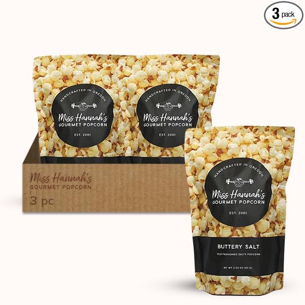 Miss Hannah's Gourmet Popcorn Buttery Salt - Classic Salty Popcorn, Light & Crisp | Vegan
