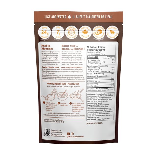 Flourish Protein Pancake & Waffle Mix, with Whey Protein & Flax Seed, No Added Sugar, High in
